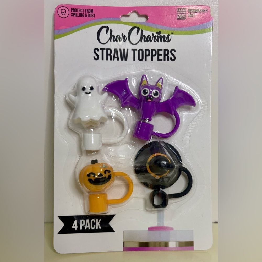 NWT CharCharms Halloween Straw Toppers 4-Pack